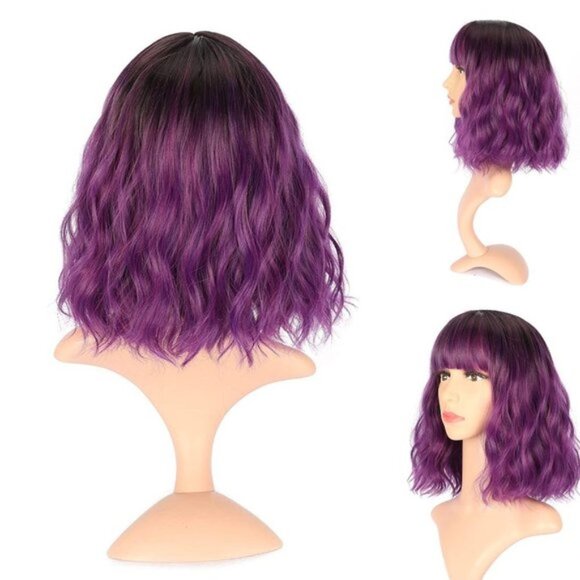 Ombre Purple Wavy Wigs With Air Bangs - Picture 2 of 2